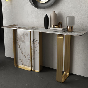 <span class=keywords><strong>Table</strong></span> <span class=keywords><strong>console</strong></span> moderne <span class=keywords><strong>extensible</strong></span> avec plateau en marbre et structure en métal de luxe pour hôtel et salon, meuble d'entrée et de couloir - Product Image 1