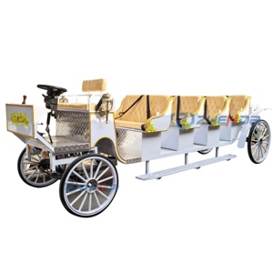 Vagoneta eléctrica de turismo extendida y personalizable en blanco y dorado con techo beige - Product Image 1