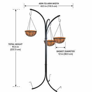 Support de suspension pour plantes à quatre bras avec paniers multiples, cadre métallique courbé thermolaqué, chaînes et paniers en fibre de coco, pour la décoration de jardin et de cour - Product Image 2