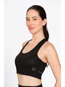 Sujetador deportivo Munns & Mars para mujer, negro, liso, de poliéster elástico, con almohadillas extraíbles, sin aros, venta al por mayor - Product Image 1