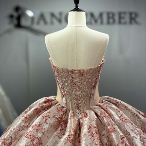 Dy1594 Gorgeous Champagne Red Floral Brocade Ball Gown <b>Quinceanera</b> <b>Dress</b> With Beaded Sweetheart Jancember - Product Image 4