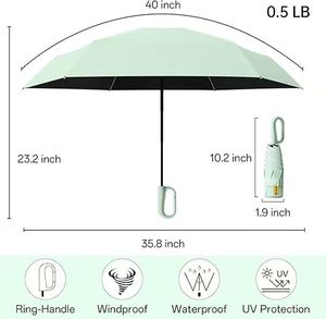 Wholesale Modern EVA Compact Travel Umbrella Carabiner Ring Windproof 5-Fold Portable UPF 50+ UV Protective Sun <strong>Parasol</strong> <strong>Small</strong> - Product Image 2