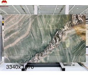 Panel de pared de losa de cuarcita verde de lujo con forma de diamante retroiluminado, chapa de piedra de cuarcita brasileña verde bosque - Product Image 6