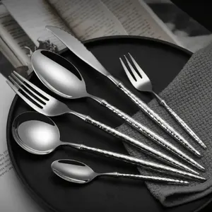 Stainless Steel Tableware Set Fork Spoon Knife Teaspoon With Forged Pattern Handle Tableware For Wedding Party Family