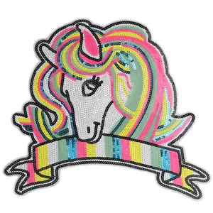 Patch Unicorn Patch bordir pelangi untuk dekorasi baju besi jahit 3D payet Patch kain disesuaikan buatan tangan