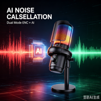 Microphone à condensateur SU5 AI filaire/sans fil avec lumière RGB 5.0 et suppression du bruit pour PC, téléphone, ordinateur de bureau et diffusion en direct