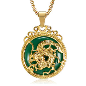 Collana con Ciondolo Drago e Fenice in Giada, Stile Punk, Placcata Oro 14K, in Acciaio Inossidabile, Design Animale, Gioielli Hip Hop per Feste - Product Image 1