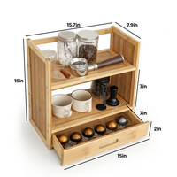 Étagère à épices en bambou sur mesure à 2 niveaux, porte-capsules de café, étagère de rangement en bois naturel pour comptoir de cuisine avec tiroirs