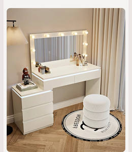 Table de toilette élégante et moderne en crème <span class=keywords><strong>avec</strong></span> grand miroir carré à LED, table de maquillage populaire <span class=keywords><strong>avec</strong></span> chaise, <span class=keywords><strong>coiffeuse</strong></span> <span class=keywords><strong>avec</strong></span> rangement, ensemble de table de toilette - Product Image 5