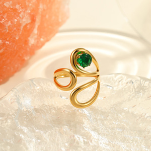 Qingyuan Phụ Nữ Của Hình Học Phong Cách Mạ Điện Zircon Tự Nhiên Retro Thiết Kế Phai Phai Chống Cao Cảm Giác Thép Không Gỉ Vòng - Product Image 6