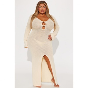 Vestido de Verano Casual para Mujer, Estilo Personalizado de Fábrica OEM, Maxi, Manga Larga, Cuello en V, Abertura Lateral Media - Product Image 5