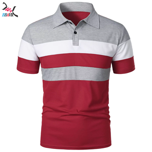 Chemise à manches courtes pour homme, trois bandes sur la poitrine, style color-block, col à revers, manches courtes transfrontalières - Product Image 3