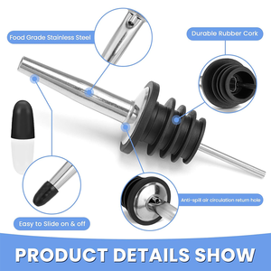 Pour Spout untuk botol minuman keras, <span class=keywords><strong>Pourers</strong></span> minuman keras baja tahan karat dengan sumbat, cocok untuk sekitar 3/4 "botol mulut <span class=keywords><strong>Bar</strong></span> aksesoris - Product Image 2