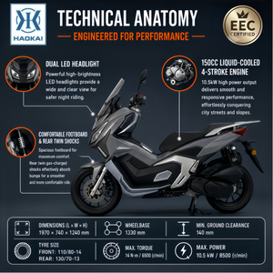 <span class=keywords><strong>Scooter</strong></span> <span class=keywords><strong>a</strong></span> Benzina 150CC Raffreddato ad <span class=keywords><strong>Acqua</strong></span> EEC EURO5, 4 Tempi, Iniezione Elettronica Bosch, CVT, Freni ABS Anteriori/Posteriori, per Adulti, Avventura, Autostrada, Lunga Distanza - Product Image 2