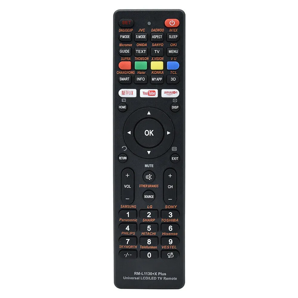 RM-L1130 + X plus Controle Remoto Universal Smart TV IR para TV Samsung, LG, Sony, Philips, Sharp, Panasonic, TCL