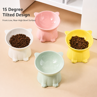 Gamelle en céramique inclinée pour chat, surélevée, avec angle de 15 degrés pour protéger le cou, design oreilles de chat