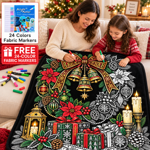 Custom Pattern Christmas DIY Coloring Throw Blanket Double Layer <b>Flannel</b> Fleece Home Decor Winter Family Activity Kids Gift - Product Image 1