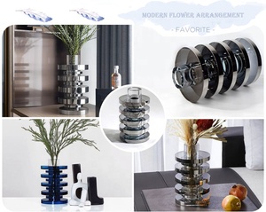 Vase à fleurs en cristal, idées de <span class=keywords><strong>décoration</strong></span> d'intérieur en verre, vase cylindrique moderne de grande taille, gris fumé, pour fleurs, directement de l'usine de Pujiang - Product Image 3