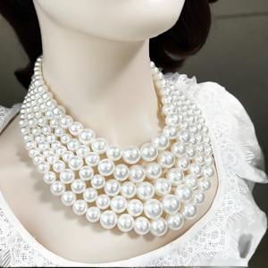 Collar de novia de imitación de perlas en capas 5 capas de joyas de cadena de perlas ABS blancas regalo de baile de bodas de luj
