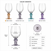 Lot de 2 verres à vin colorés de 350 ml avec pied, gobelets de luxe en verre ambre, gris, turquoise, violet, pour fêtes, style bohème, faits à la main