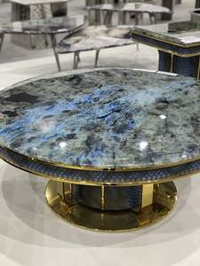 <span class=keywords><strong>Table</strong></span> à manger en pierre de luxe en marbre émeraude <span class=keywords><strong>bleu</strong></span> personnalisée de haute qualité Meubles en pierre pour la maison de l'hôtel Fabricant de meubles sur mesure - Product Image 2