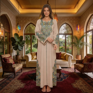 <span class=keywords><strong>Abito</strong></span> Abaya in Stile Arabo con Ricami Floreali per Donne, Veste a Maniche Lunghe, Lunghezza alla Caviglia, Taglia Unica, in Poliestere Traspirante - Product Image 2