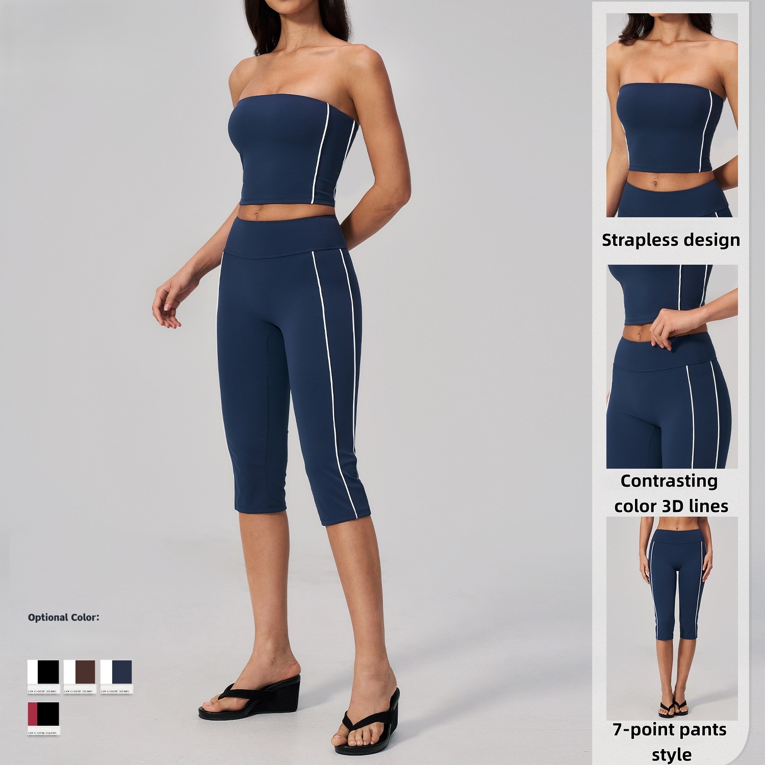Women's Strapless Yoga Bra Pants 2-Piece Set Spandex/Nylon Four-Way Stretch Breathable Quick Dry Off-the-Shoulder Neckline High