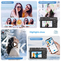 Logo/emballage personnalisés disponibles : Appareil photo numérique HD 4K avec zoom optique 12x pour l'extérieur, appareil photo sans miroir à double objectif avec écran de 3,0 pouces