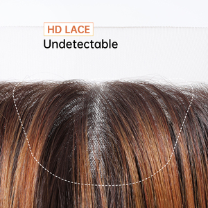 Estilo libre 13*6 HD U Peluca de encaje fibra sintética futura peluca suave Natural larga recta mezclada 180% densidad marrón oscuro Ombre rojo suave - Product Image 5