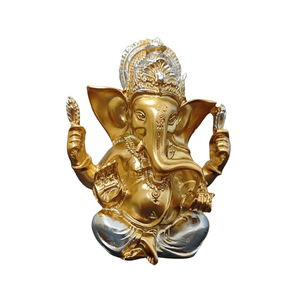 Patung Resin bersepuh emas terlaris ornamen religius India ramah lingkungan Asia Tenggara Ganesha dengan tampilan bunga teratai - Product Image 6