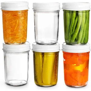 Cam turşu kavanozu tam ağız-8 ons (6 paket) cam kavanozlar Metal hava geçirmez kapaklı mükemmel yemek hazırlık, gıda depolama, konserve, D