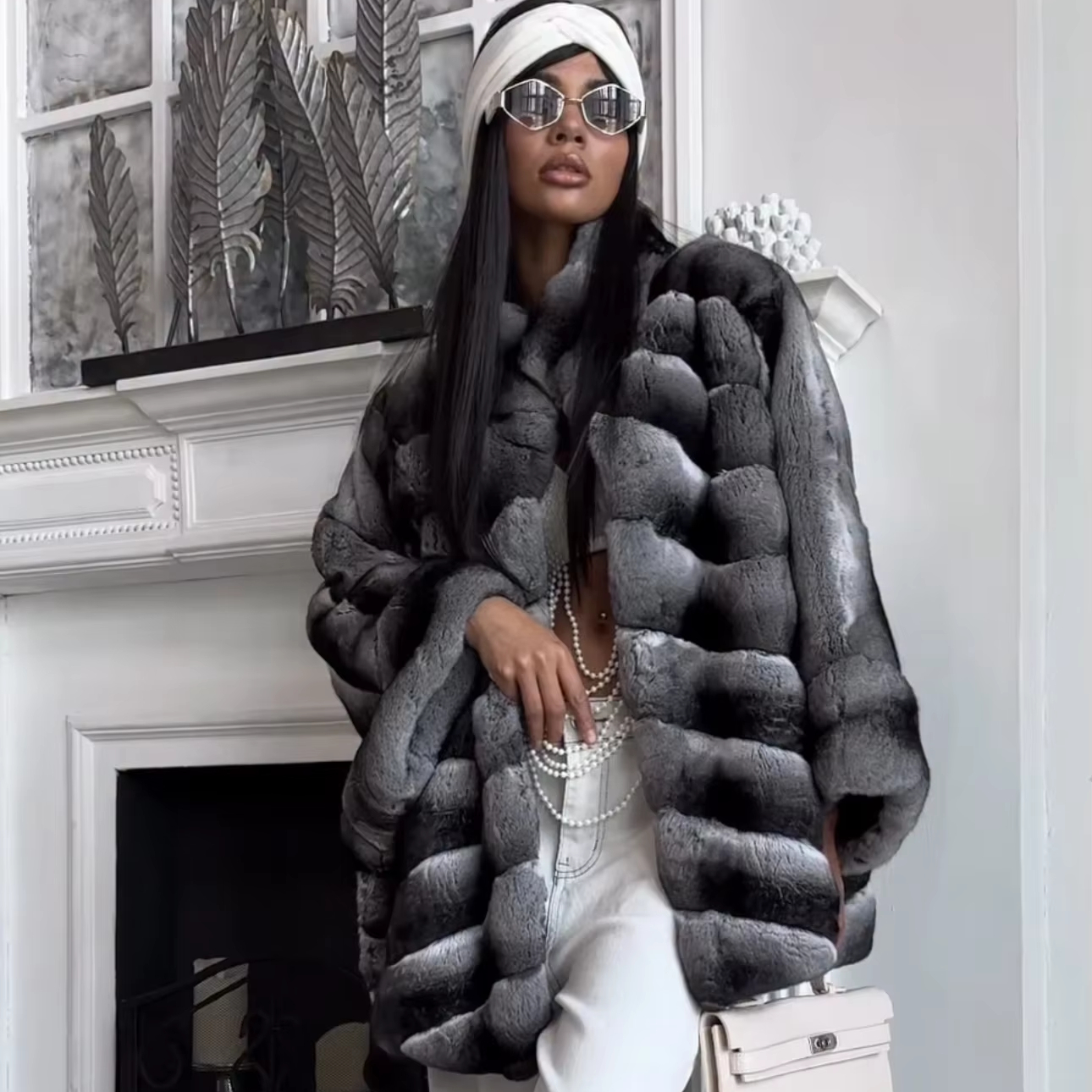 French Rabbit Fur Coat Real Warm Winter Outerwear