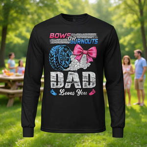 Burnouts Or Bows Dad Loves You T-shirt a maniche lunghe unisex con stampa digitale, girocollo, abbigliamento per riunioni di famiglia - Product Image 3