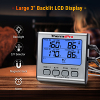 ThermoPro TP17 Thermomètre numérique pour viande avec double sonde, rétroéclairage, minuterie, alarme, support magnétique pour four, grill, fumoir, barbecue, cuisine