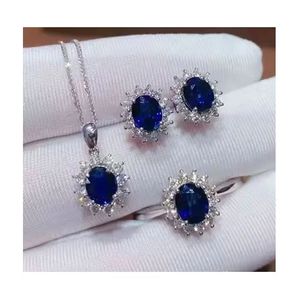 Xinfly Best Friend Jewelry Set 18K White Gold Grc Royal Sapphire Diamond Ring Stud Classic Religious Engagement Anniversary - Product Image 1