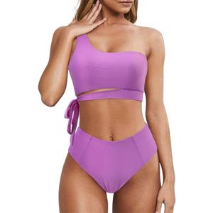 ชุดว่ายน้ำบิกินี่แบบทูพีซลายดอกไม้สีสันสดใส ปี 2025 แบบเซ็กซี่ไหล่เดียว พิมพ์ลายโลโก้ แห้งเร็ว ผลิตจากผ้าสแปนเด็กซ์/โพลีเอสเตอร์ - Product Image 6