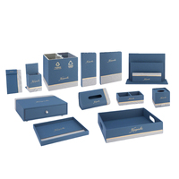 Ensemble d'articles de toilette de luxe personnalisés en cuir pour hôtel, accessoires de chambre et de salle de bain en similicuir pour hôtel, boîte à accessoires et boîte à mouchoirs