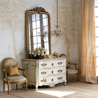 Table de toilette autoportante de style français de luxe en bouleau massif à 3 tiroirs avec panneaux en contreplaqué pour chambre à coucher, salon et décoration intérieure