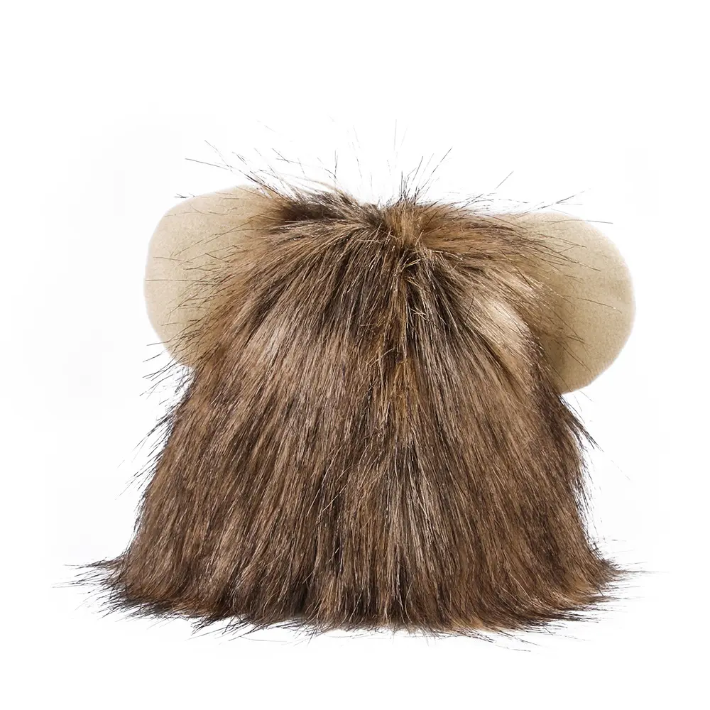 Wholesale Manufacture Pet Supplies Funny Lion Mane Wig With Ears Fancy Costume Dog Wig Hat Cat Lion Fur Headgear