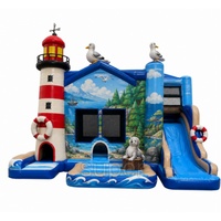 Castillo Inflable Comercial Super Castle con Tobogán, Temática Oceánica, Certificado CE, Fácil de Instalar, para Alquiler