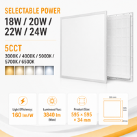 Panneau LED 10 ans de garantie, 5 CCT, 160 lm/W, 595x595, 18-24W, IP54, Driver BOKE, UGR<19, Diffuseur PMMA, Sans scintillement, 220-240V AC