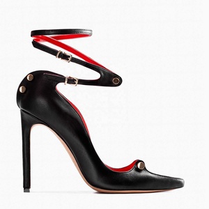 Sandales à talons hauts personnalisées pour femmes, sexy, à lanières cheville, talons aiguilles, ornements métalliques, découpes, chaussures d'été, escarpins - Product Image 5