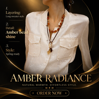 Collier de perles couleur ambre avec cordon réglable et pendentif, bijoux pour femme, tenue décontractée