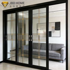 Porte <span class=keywords><strong>coulissante</strong></span> moderne en aluminium noir avec triple panneau en verre dépoli pour salle de bain intérieure (étanche et intimité) – Idéale pour l'hôtellerie - Product Image 2