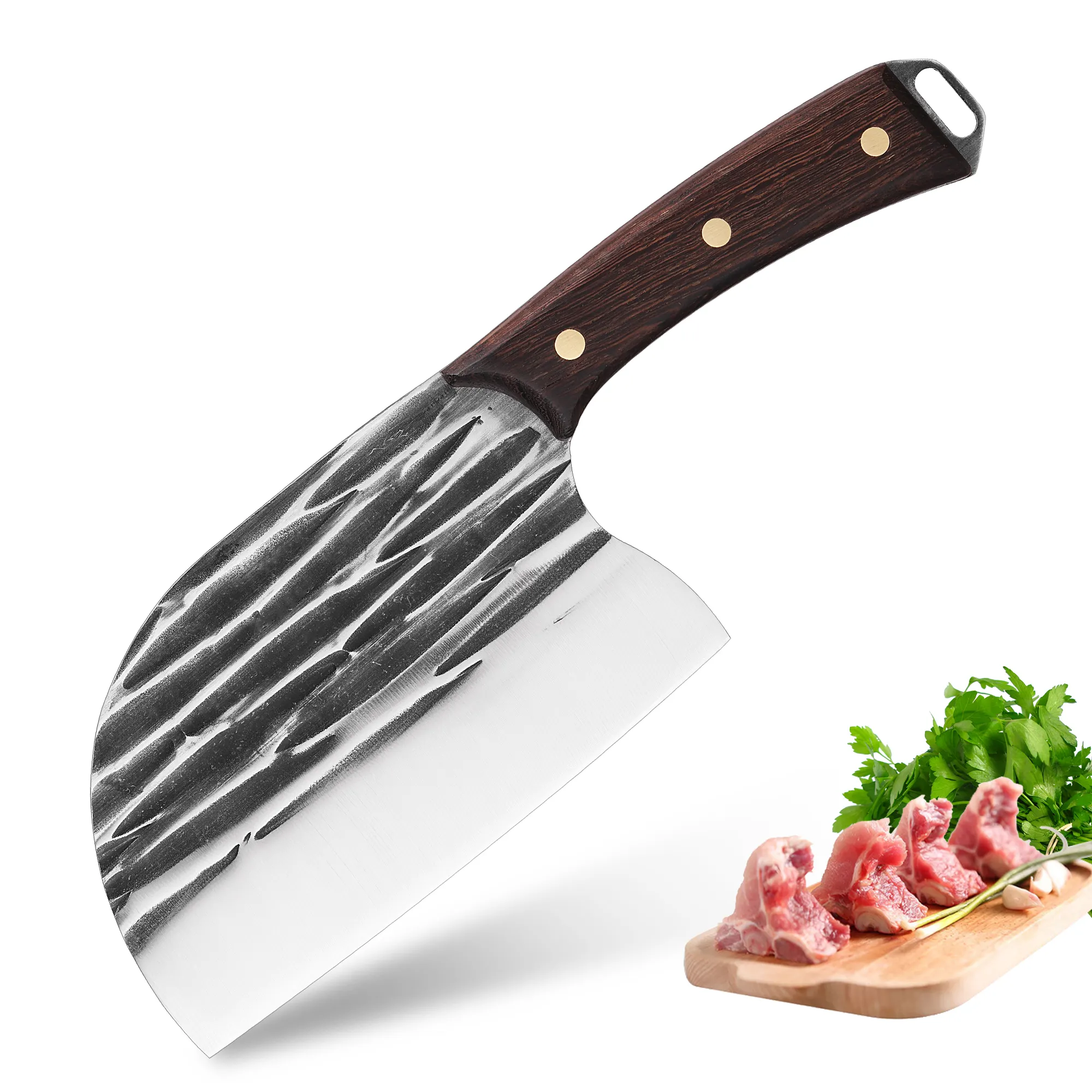 المهنية الشيف سكاكين المطبخ أداة كامل تانغ مقبض 5cr15mov الفولاذ المقاوم للصدأ الانفطار اللحوم سكين الطاهي مزورة