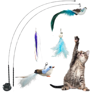 Juguete para Gatos con Plumas Naturales Pequeñas, Varita con Ventosa para Jugar en Interiores, Juguete Interactivo Automático para Mascotas - Product Image 5