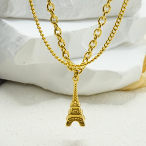 PVD <span class=keywords><strong>or</strong></span> étoile à huit branches carré noir onyx <span class=keywords><strong>Paris</strong></span> tour Eiffel collier à la mode en acier inoxydable tour française pendentif collier - Product Image 2