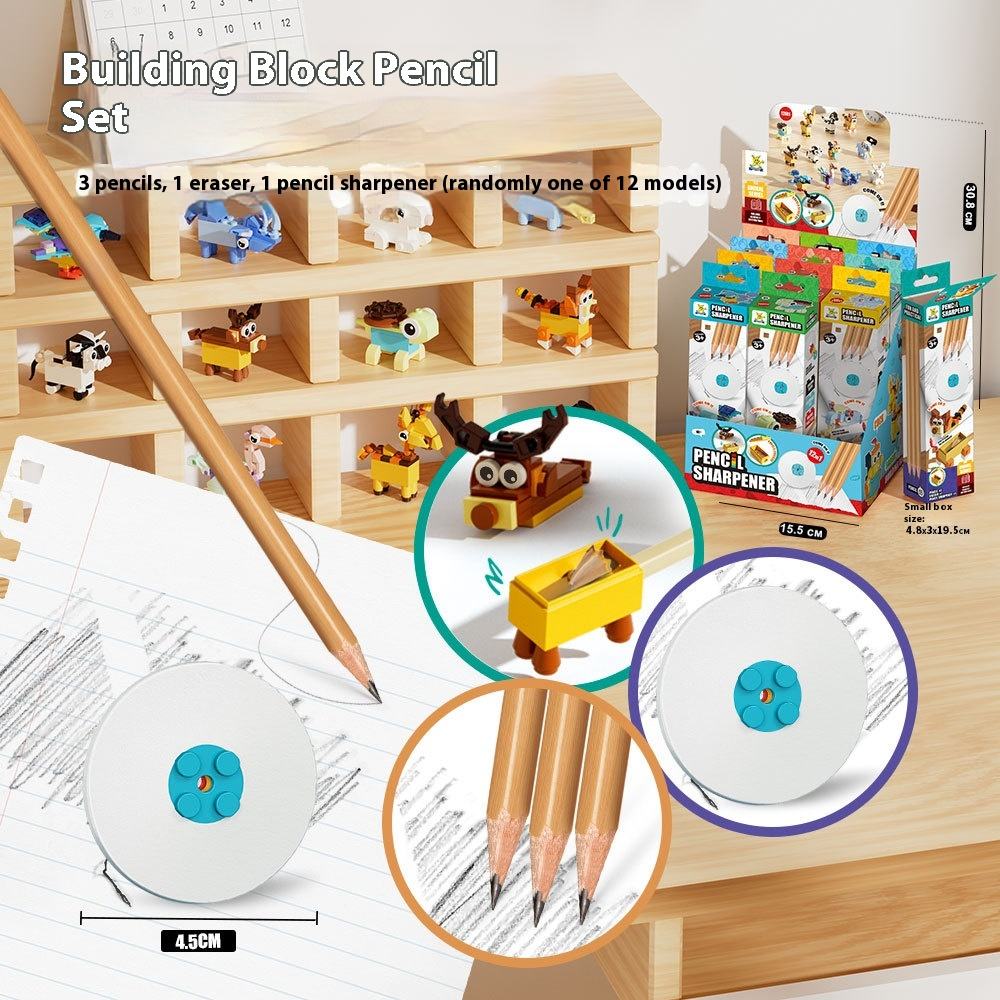 Un taille-crayon, une gomme et trois stylos