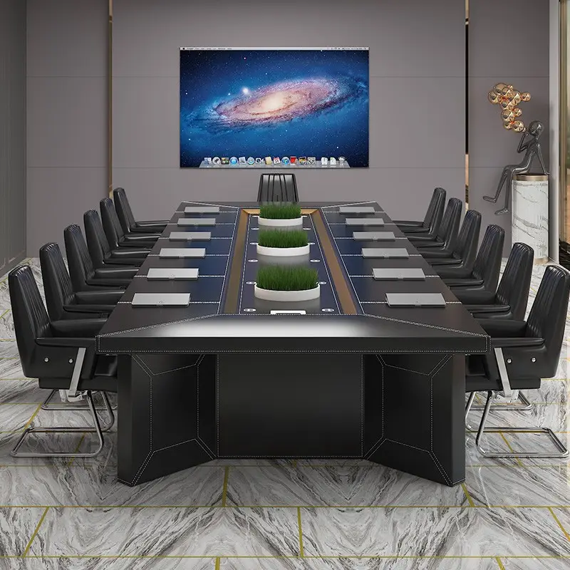 שולחן ישיבות יוקרתי 20 איש ישיבות שולחנות משרדים מודרניים עם חומר עור