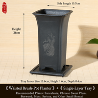 Pot de fleurs carré en résine 15,7 cm, plusieurs trous de drainage, écologique, style chinois simple, pour utilisation sur bureau ou dans un jardin, idéal pour orchidées et bonsaïs
